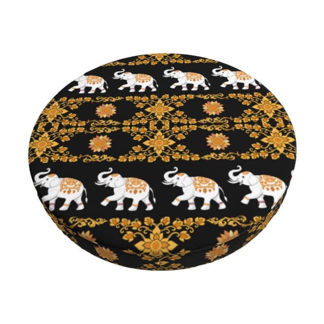 Disketp traditional Elephant Funda Redonda para Taburete, Funda de Cojín para Silla de Bar Suave y Elástica-14 inch