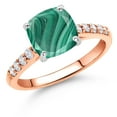 thumbnail image 2 of Gem Stone King 10K Rose Gold Green Malachite and White Lab Grown Diamond Engagement Ring for Women (3.20 Cttw, Cushion Cut 8MM, Gemstone Birthstone, Available in Size 5, 6, 7, 8, 9), 2 of 4