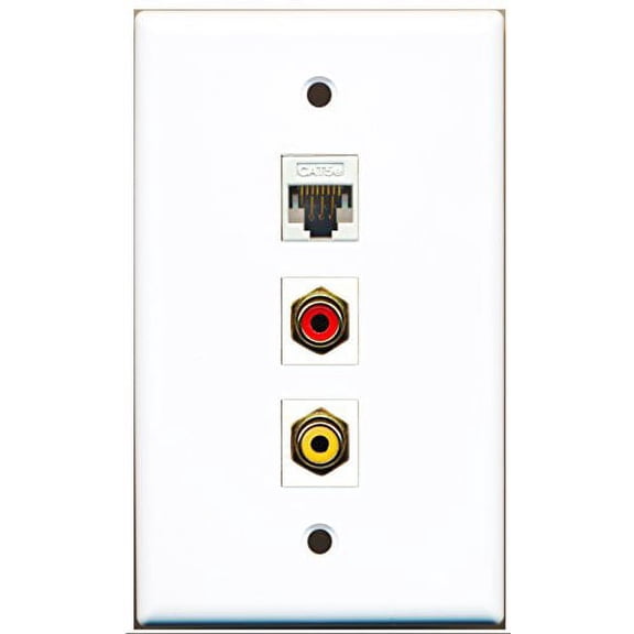 RiteAV - 1 Port RCA Red and 1 Port RCA Yellow and 1 Port Cat5e Ethernet White Wall Plate