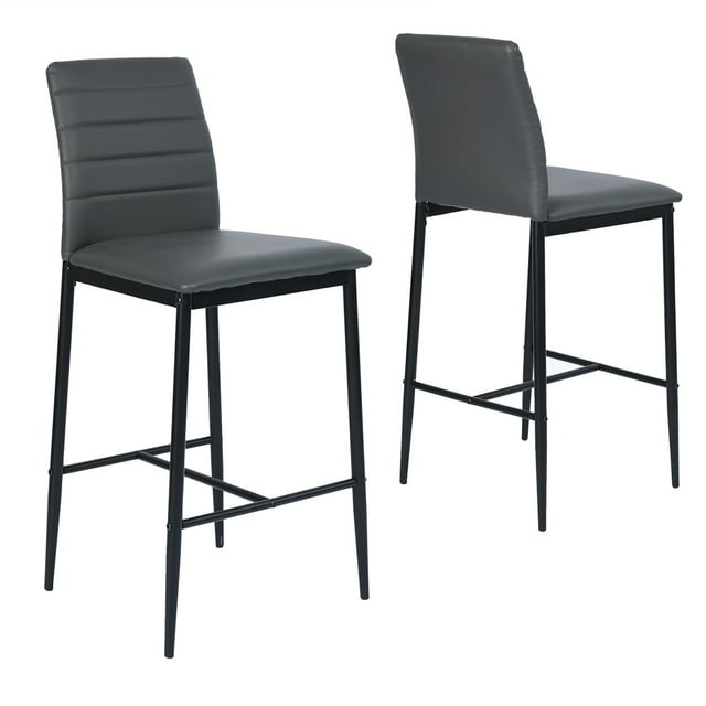 Set of 2 Bancos Alto, con Respaldo y Reposapié, Color Gris HOMEMAKE FURNITURE Moderno