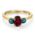 thumbnail image 3 of Gem Stone King 10K Yellow Gold Red Rhodolite Garnet and Blue Diamond Engagement Ring for Women | 1.20 Cttw | Oval 7X5MM | Gemstone January Birthstone | Size 8, 3 of 6
