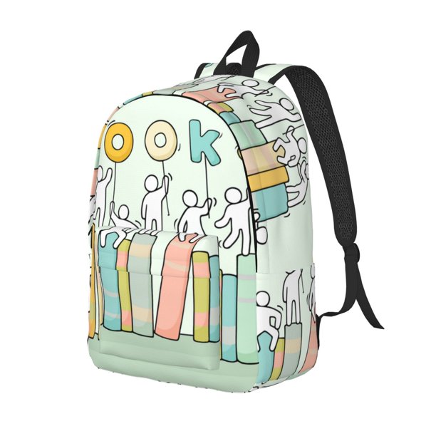 Disketp Books Mochila de Lona Estampada, Mochila Escolar de Viaje Ligera para Estudiantes y Portátil-Medium