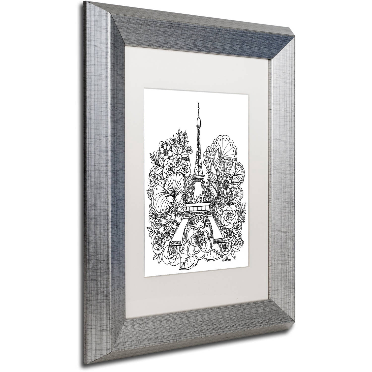 Trademark Fine Art "Paris" Canvas Art by KCDoodleArt White Matte, Silver Frame