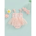 thumbnail image 4 of Franhais Toddler Baby Girl Sleeveless Jumpsuit, Tie-Up Floral Print Tulle Skirt Hem Patchwork Romper + Bow Headband, 4 of 8