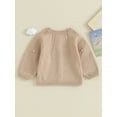 thumbnail image 4 of Faithtur Baby Knitted Cardigan Infant Solid Color V Neck Knit Crochet Button Sweater Winter Warm Long Sleeve Coat, 4 of 9