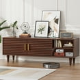 thumbnail image 6 of Alohappy Mid-Century Modern TV Stand for TVs up to 60 inch, Sliding Door Wood TV Console with Storage Cabinet, Home Media Entertainment Center for Living Room (Vintage Brown), 6 of 10