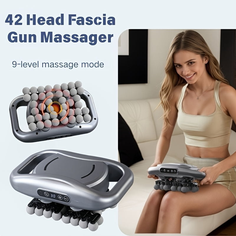 42-Head USB Charging Massage Gun, 9 Modes & 9 Speeds, Ergonomic Design for Neck, Back and Leg Muscle Relief, Portable Massager for Fitness Enthusiasts and Gifting