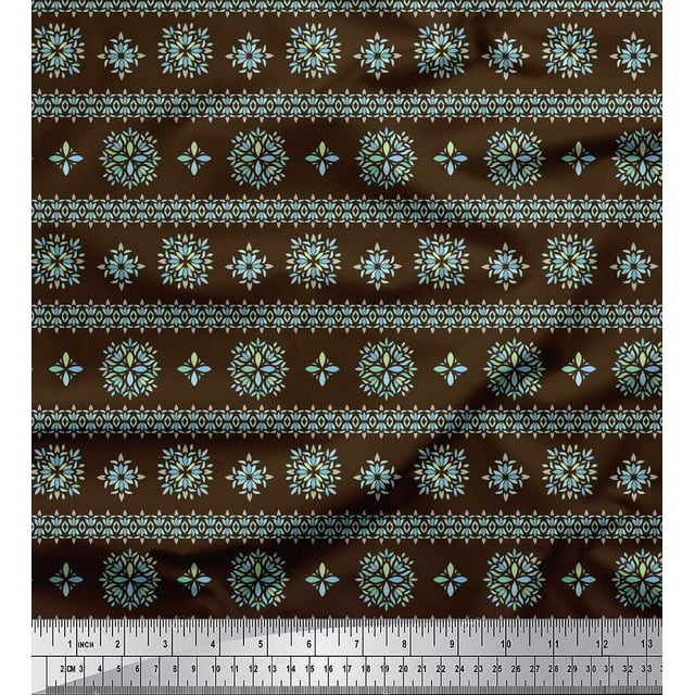 Soimoi Brown Rayon Fabric Artistic Floral Print Sewing Fabric Yard 56 Inch Wide