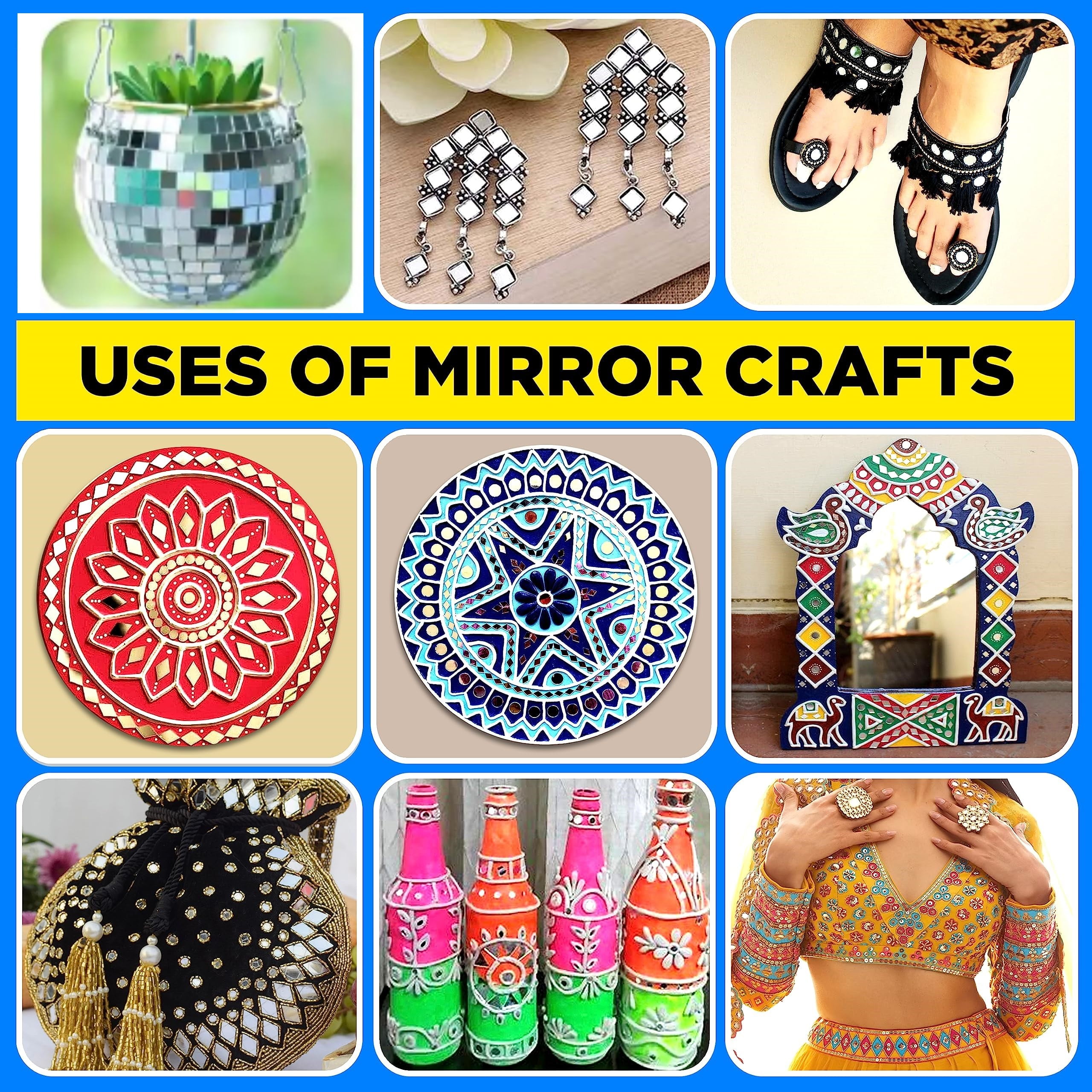 Mirror Glass Worldwide Mini Craft Acrylic Mirror Shapes Kit – Frameless, 5,250 Pcs in Square, Circle, Diamond, Drop, and Leaf Designs