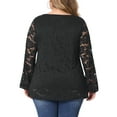 thumbnail image 3 of Blusa casual de mujer de talla grande Agnes Orinda con doble capa, encaje, mangas largas, escote en V, transparente, 4X, negra, 3 of 6