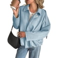 thumbnail image 2 of Long Sleeved Women Spring Fall Faux Suede Bomber Jackets Turn-down Collar Casual Lapel Zipper Jacket, 2 of 7