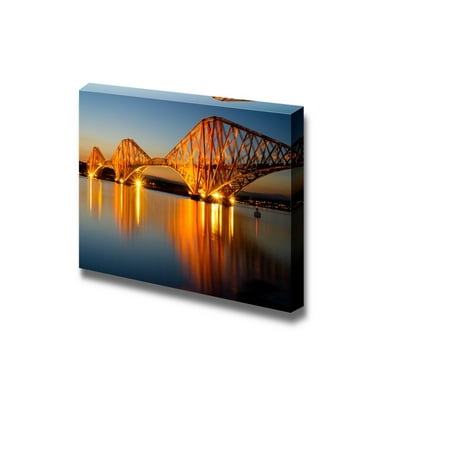 Wall26 - Canvas Prints Wall Art - The Forth Rail Bridge Illuminated at Dawn | Modern Wall Decor/ Home Decoration Stretched Gallery Canvas Wrap Giclee Print. Ready to Hang - 24