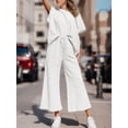 thumbnail image 4 of Weardear Women's 2 Piece Outfits Textured Sweatsuit 3/4 Batwing Sleeve Crew Neck Pullover Top Wide Leg Pant Tracksuit Set, 4 of 5