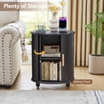 thumbnail image 6 of YOCWO Round End Table with Charging Station, Vertical Strip Side Tables with Sliding Door Storage for Living Room, Black, 6 of 6