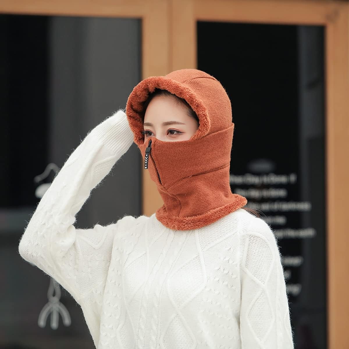 YooGuoGuo Women Balaclava Visor One-Piece Skull Beanie Hat Neck Circle Scarf Ski Snow Winter Knit Fleece Cap Cold Weather