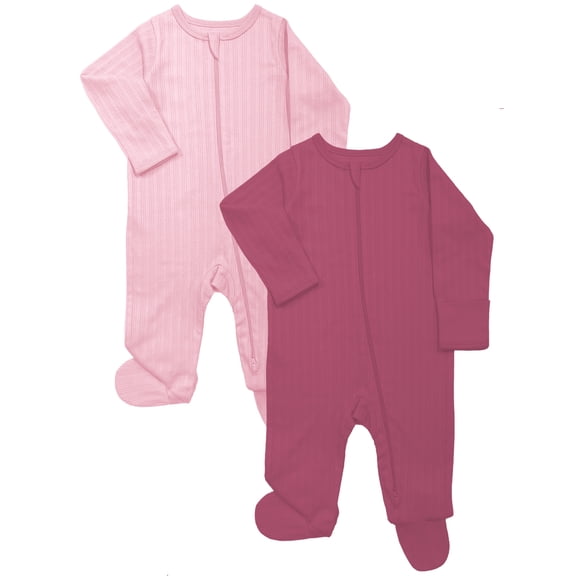 Wonder Nation Organic Cotton Baby Unisex Zip Front Footed Sleep N Play Pajamas, 2-Pack, Sizes Preemie-6/9 Months
