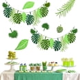 thumbnail image 1 of Paquete de 2 banderines de hojas de palmera tropicales, guirnalda de hojas de palmera verdes, guirnalda de plantas colgantes artificiales, decoración reutilizable para fiesta de jardín, 1 of 7