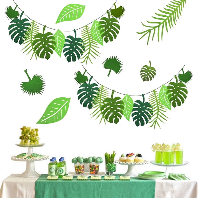 Pack de 2 Banderines de Hojas de Palma Tropicales, Guirnalda de Hojas de Palma Verde, Guirnalda de Plantas Colgantes Artificiales, Decoración de Fiesta de Jardín Hawaiano Reutilizable para