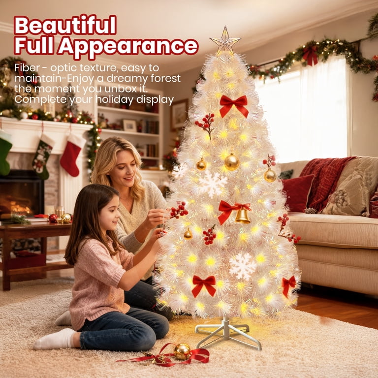 GVDV 4.5ft Pre-Lit Christmas Tree, White Artificial Christmas Tree