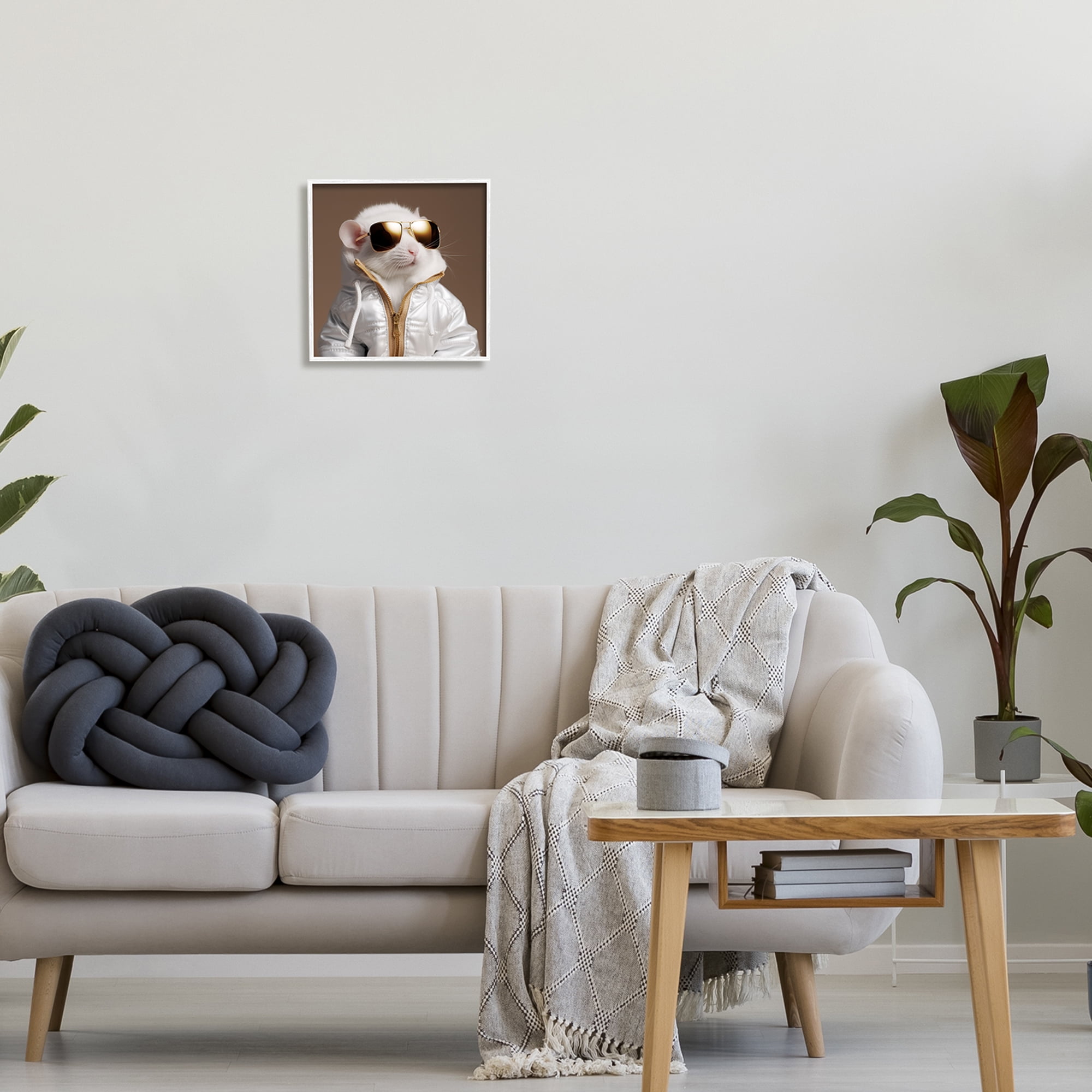 Stupell Industries Fashionable White Mouse Animals & Insects Painting White Framed Art Print Wall Art, 12 x 12