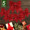 thumbnail image 3 of 5PCS Red Christmas Ribbon Bow Large Size Christmas Bows Ribbon Bow Ties Ornaments Christmas Decoration for Christmas Trees Gift Wrapping Christmas Tree Garland Car Wedding, 3 of 5
