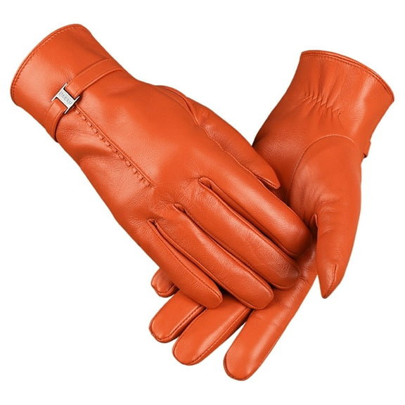 Fgnfyis Ladies Autumn Winter Solid Color Leather Gloves Windproof Thermal Lined Warm for Fashion Cold Protection and Daily Use Orange