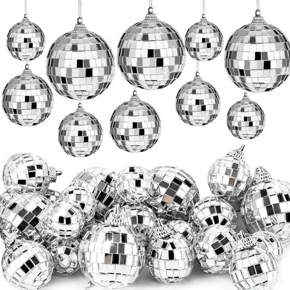 Topsome 30 Pcs Disco Ball Decorations, Assorted Size Mirror Disco Balls Reflective Hanging Mini Disco Balls Silver Ornaments for Disco Themed Party, Wedding, Christmas, Stage, Home Decor