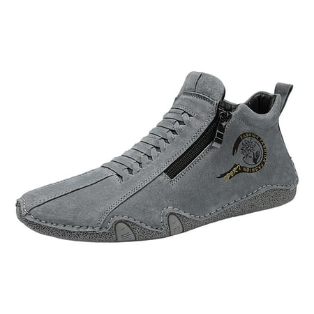 VMESZQFG New Spring And Autumn Men s Leather Shoes Korean Fashion Zipper Short Boots Shoe Mens Work Shoes All Day Comfort Grey