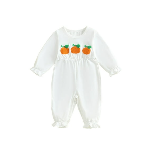 Gzhioc Infant Baby Girl Halloween Romper 0 3 6 12 18 Months Pumpkin Embroidered Long Sleeve Full Length Bodysuit Cute Fall Clothes