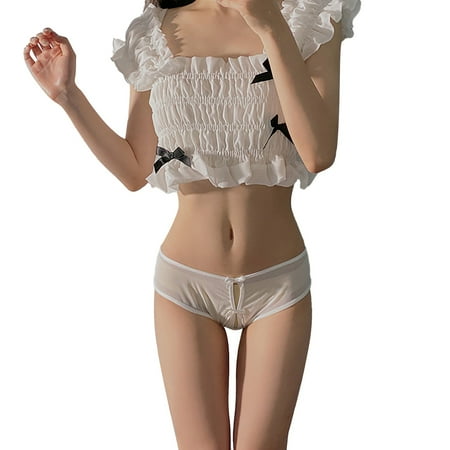 

ZMHEGW Underwear Women Floral Lace Briefs With Cute Bow Center