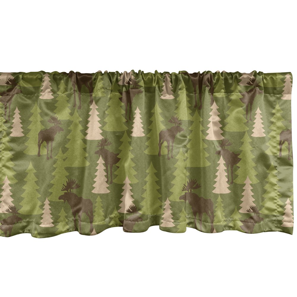 Ambesonne Deer Window Valance, Animals in the Forest Mooses and Pine