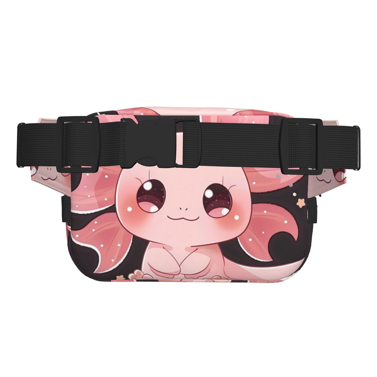 Fuzoiu Chibi Axolotl Sakura Fantasy Print Unisex Square Double Layer Waist Bag,Crossbody Fanny Pack Travel Workout Accessory
