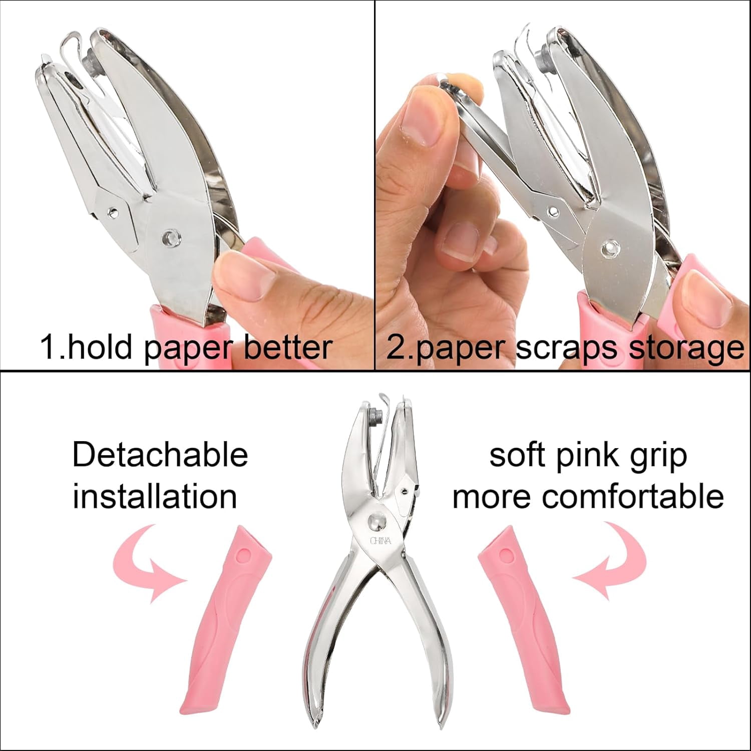 Xlhshop 5-Pack Single Hole Punch Set, Metal Handheld Paper Punchers with Soft Grip (Star, Heart, Circle)