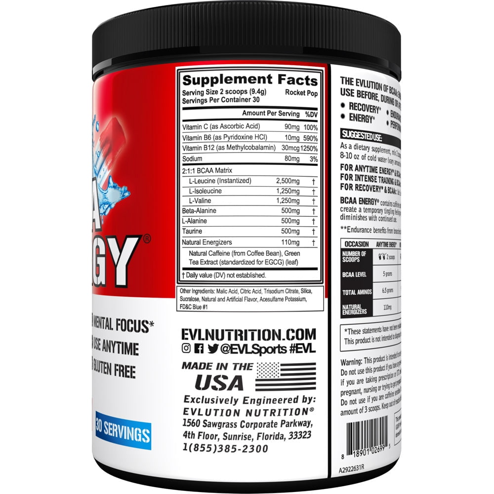Evlution Nutrition BCAA Energy Amino Acid Pre-Workout Powder - 30 Servings, Rocket Pop