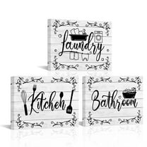 Laundry Kichen Bathroom Sign Canvas Wall Art Decor and Accessories for Laundry Room, Business and Farmhouse Rustic Wall Decoration 12"x 16"x 3 Pcs