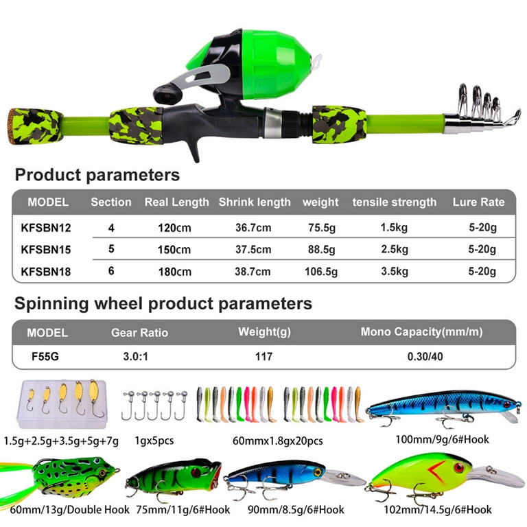 PROBEROS 1.5m Fishing Ultralight Fishing Rod Ultralight+Fishing Reel+Fishing  Lures Fishing Tackle Storage Bag 