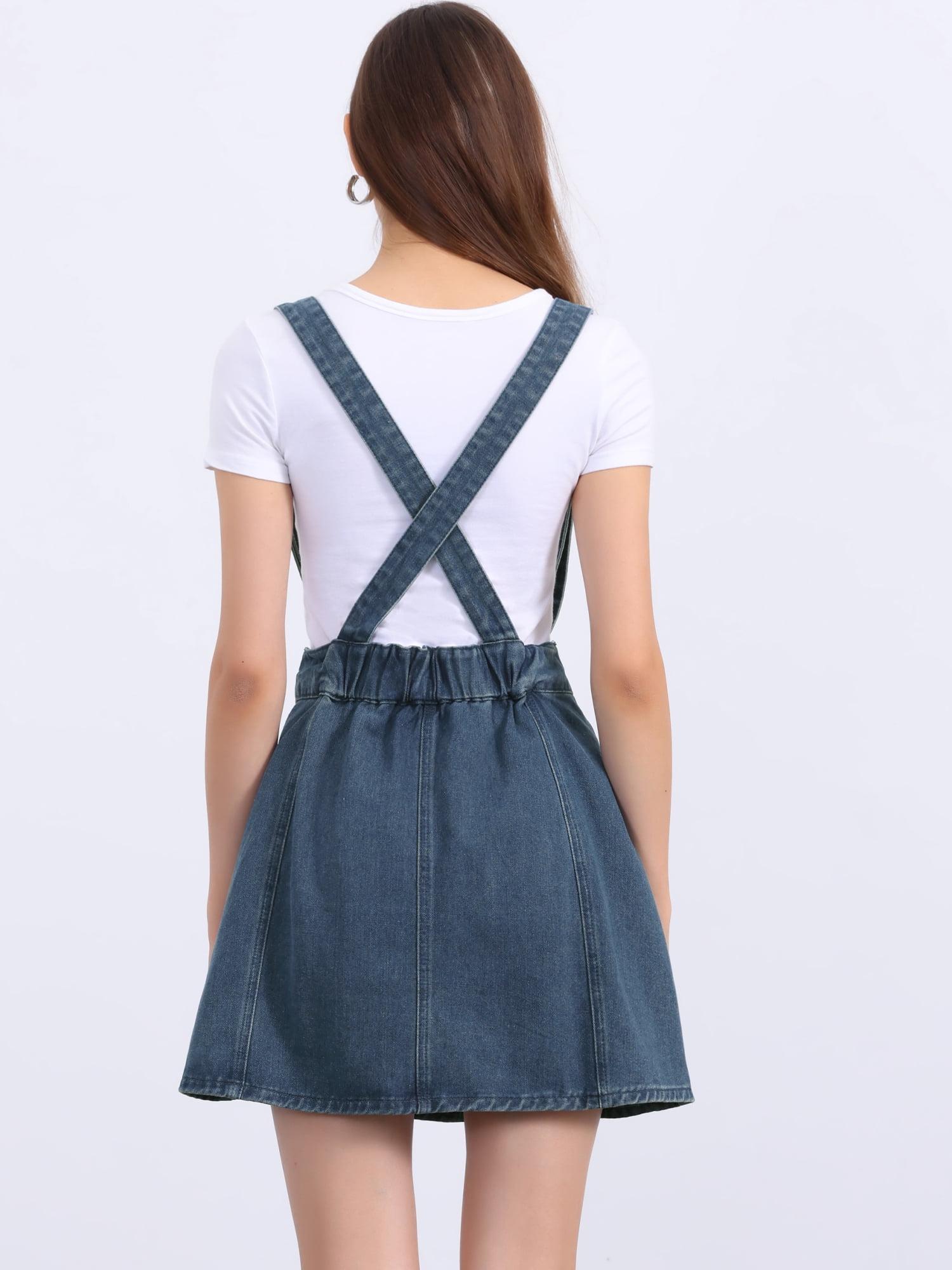 DARING DIVA Women's Overall Adjustable Strap Suspender Washed Jean Skirts S Vintage Blue