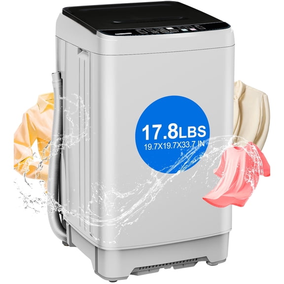 Kcpolre Portable Washing Machine 17.8 lbs Full-Automatic Compact Washer Machine for Apartment, 10 Wash Program Small Portable Washer for Dorm, Apartment, Home, White