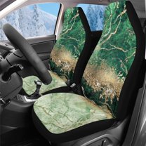 Uorisanigo Car Seat Cover Front Seats Only Full Set of 2, Split Green Marble Automotive High Back Cushion Cover Universal Driver Interior Accessories Fit for Most Cars