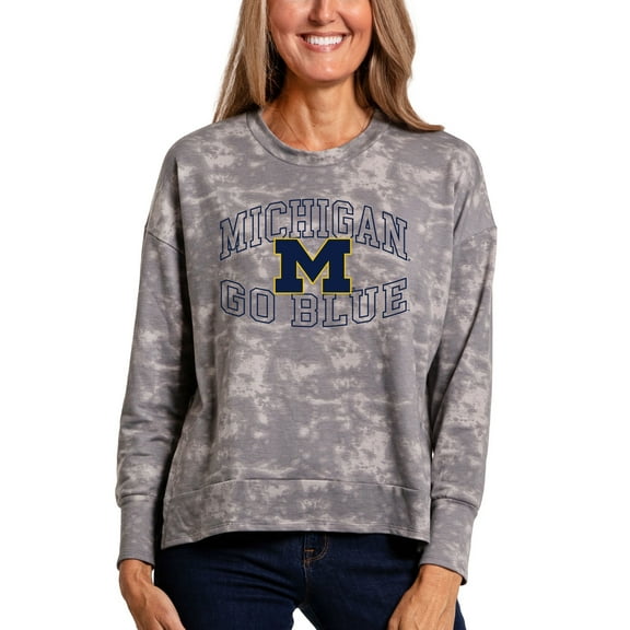 Women's Gray Michigan Wolverines Brandy Tie-Dye Long Sleeve Tri-Blend Pullover Top