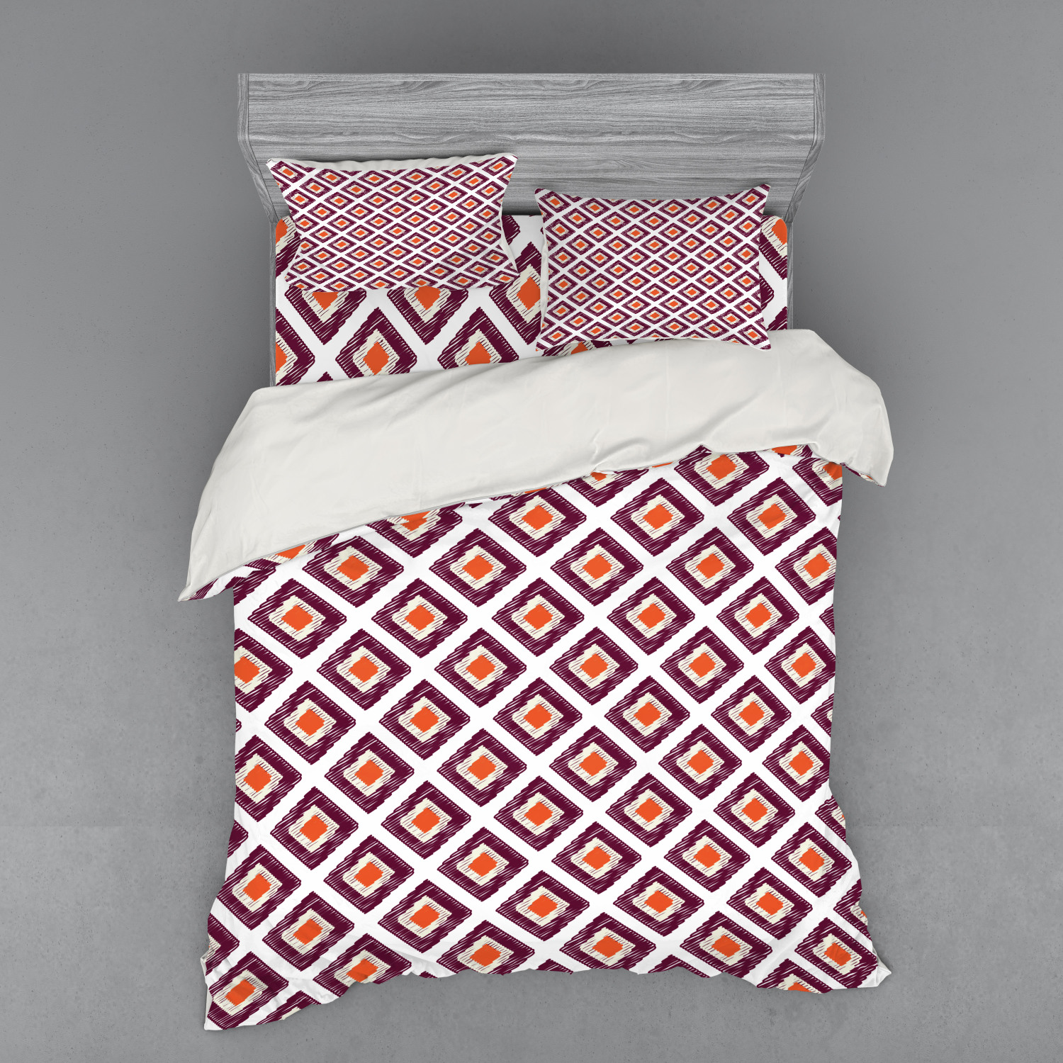 Geometric Duvet Cover Set, Triangles Shaped Squared Mosaic Like