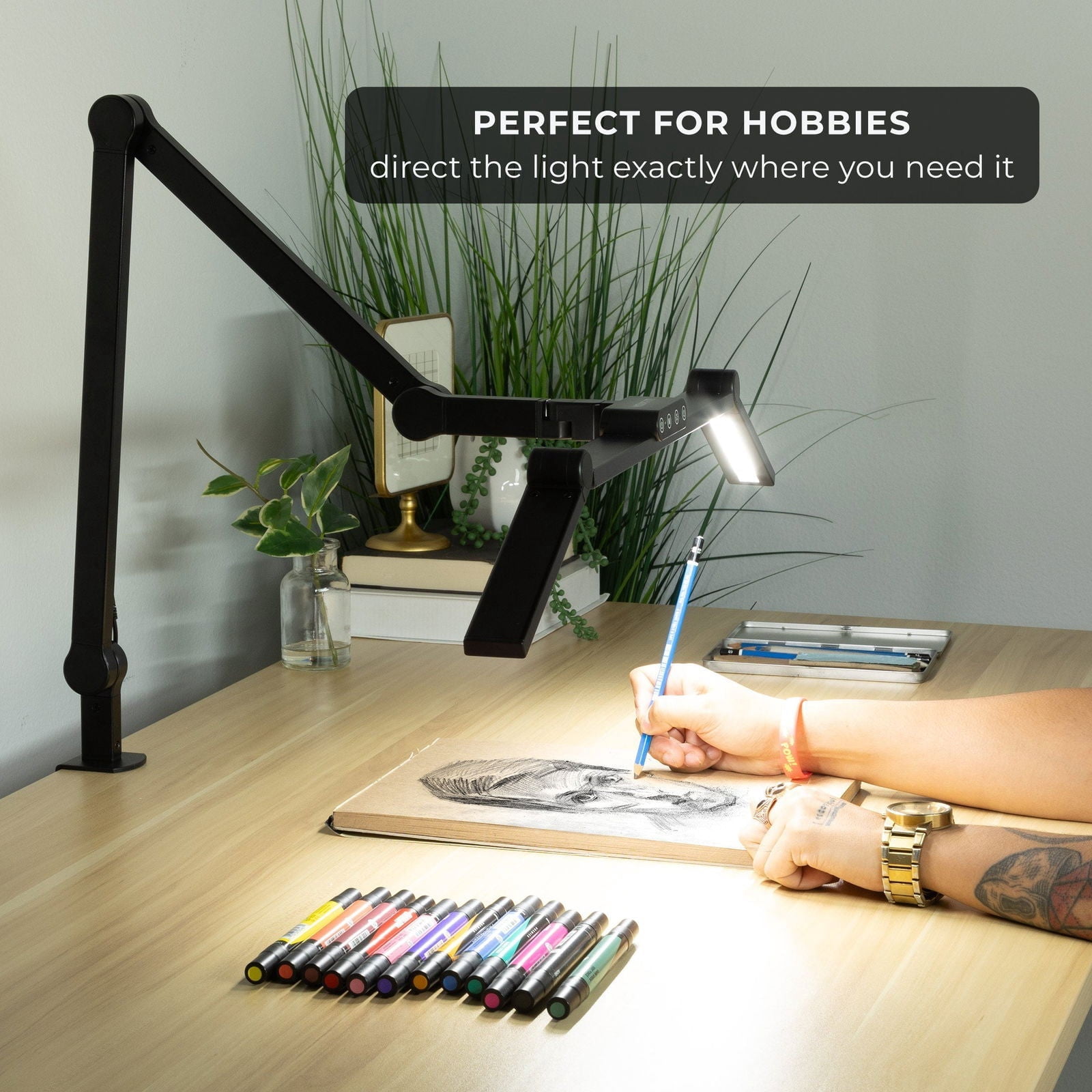 LED Desk Lamp with Swing Arm, Clamp-On, Dimmable, 5 Brightness Levels, 5 Color Temperatures, Touch Control, Eye-Caring, Adjustable for Home Office & Crafting