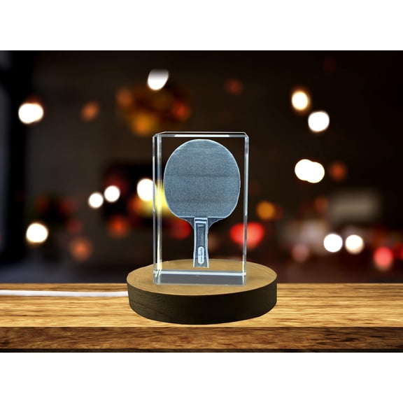 Ping Pong Racket | 3D Engraved Crystal Award for Table Tennis Tournament Winners