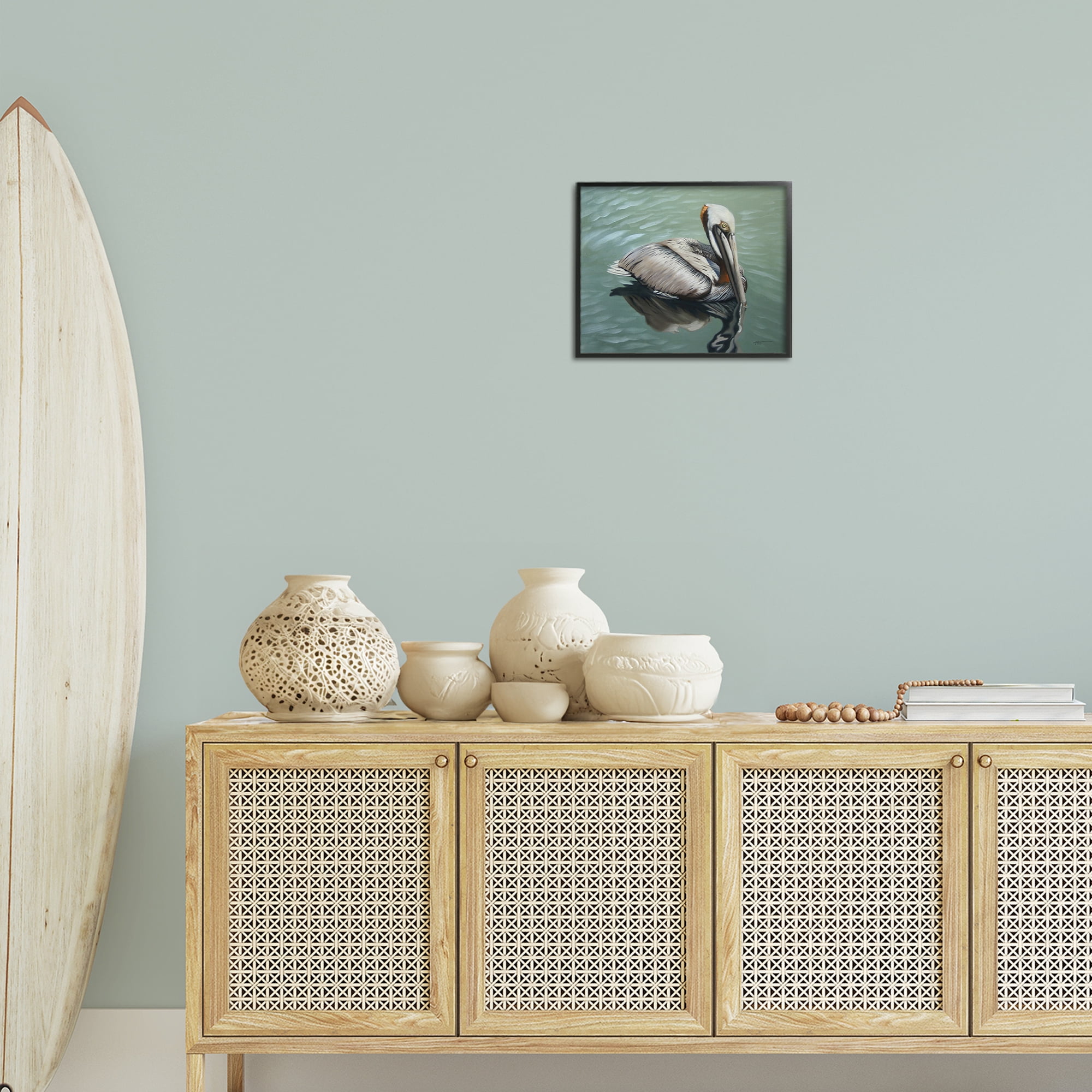 Stupell Industries Pelican Lake Reflection Animals & Insects Painting Black Framed Art Print Wall Art, 14 x 11