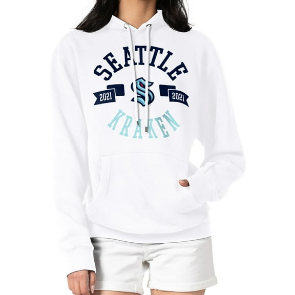 Women's G-III 4Her by Carl Banks White Seattle Kraken City Graphic Fleece Pullover Hoodie