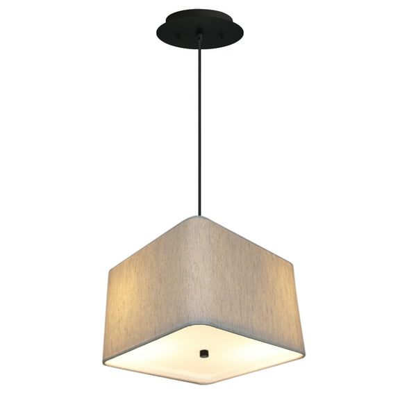 14" W 2 Light Pendant Rounded Corner Square Oatmeal Drum Shade with Diffuser, Black Cord