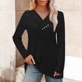 thumbnail image 2 of ManxiVoo Women's V Neck Casual Button Detail T Shirt Top Long Sleeve Crew Neck Plant Printed Blouse S Size Black, 2 of 8