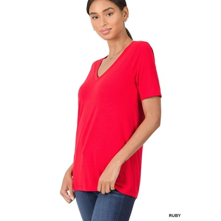 Zenana Women & Plus Relaxed Fit V-Neck Short Sleeve Basic Jersey T-Shirt Tops price history on PriceWatchPro
