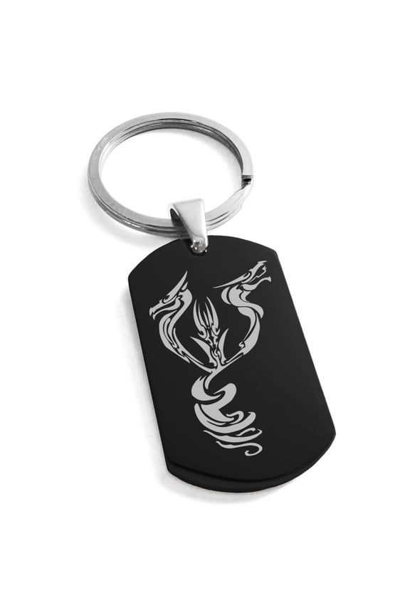 Stainless Steel Menacing Hydra Engraved Dog Tag Keychain Keyring