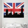 thumbnail image 1 of Union Jack Tapestry, Houses of the Parliament Silhouette on UK Flag Historic Urban Skyline, Wall Hanging for Bedroom Living Room Dorm Decor, 80W X 60L Inches, Royal Blue Black Red, by Ambesonne, 1 of 2